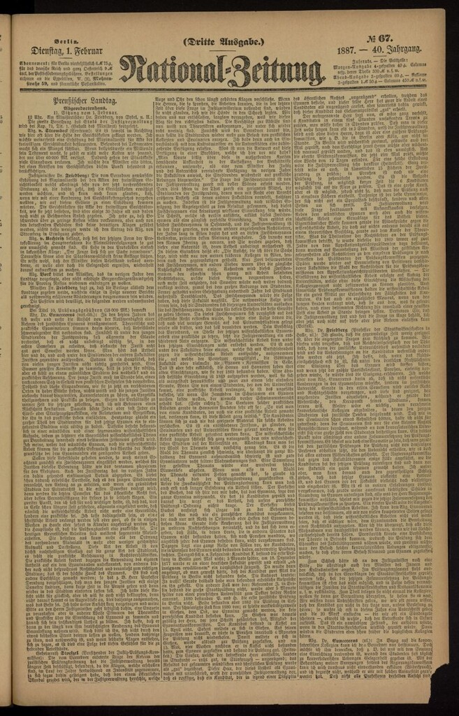 Miniatura de National Zeitung del 1 de febrero de 1887, nº 67