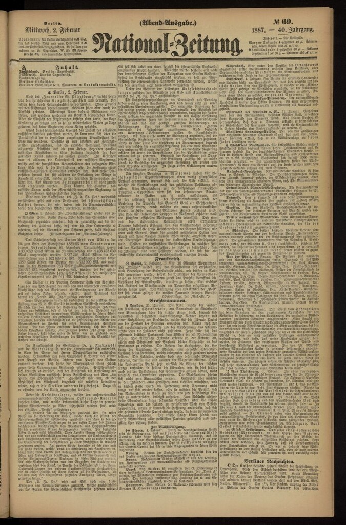 Miniatura de National Zeitung del 2 de febrero de 1887, nº 69
