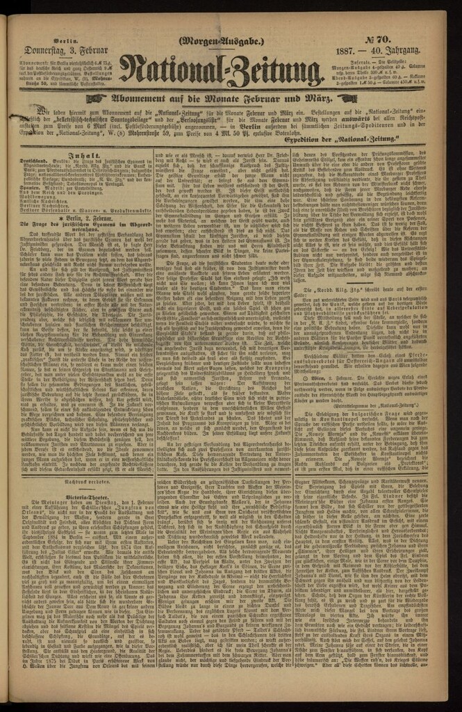Miniatura de National Zeitung del 3 de febrero de 1887, nº 70
