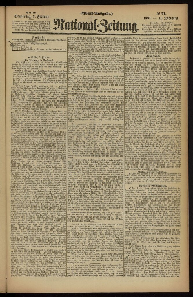 Miniatura de National Zeitung del 3 de febrero de 1887, nº 71
