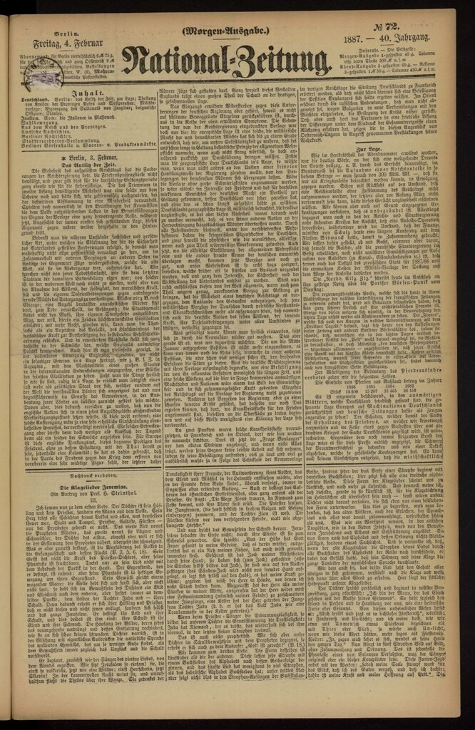 Miniatura de National Zeitung del 4 de febrero de 1887, nº 72