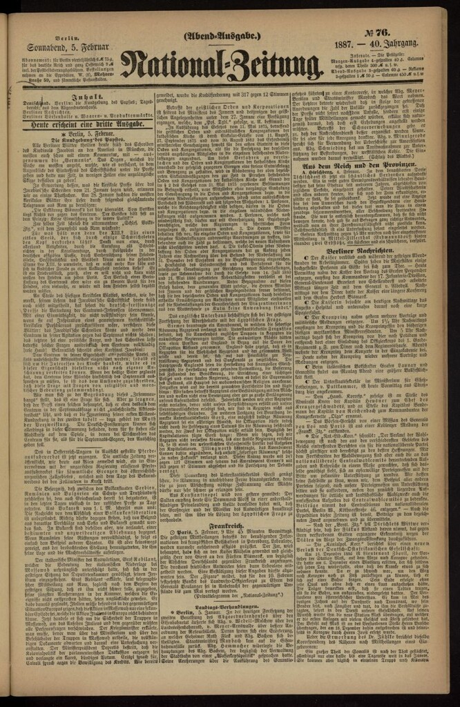 Miniatura de National Zeitung del 5 de febrero de 1887, nº 76