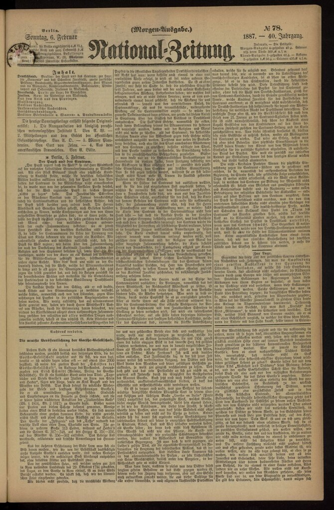 Miniatura de National Zeitung del 6 de febrero de 1887, nº 78