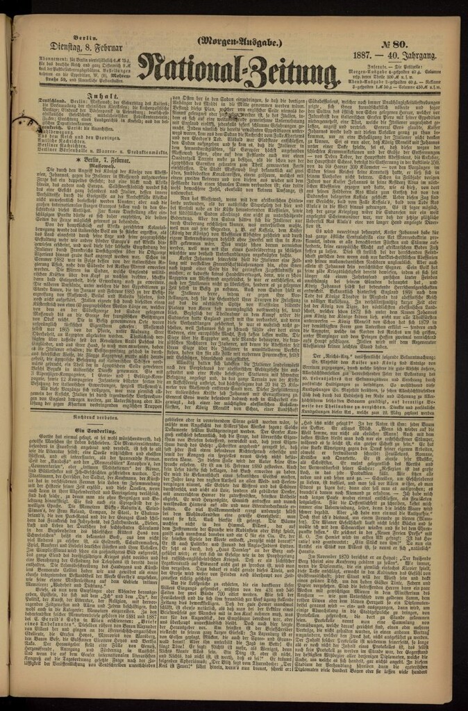 Miniatura de National Zeitung del 8 de febrero de 1887, nº 80