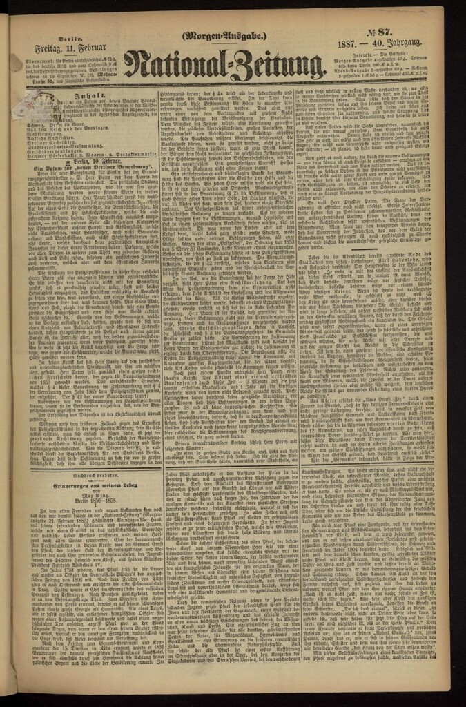 Miniatura de National Zeitung del 11 de febrero de 1887, nº 87