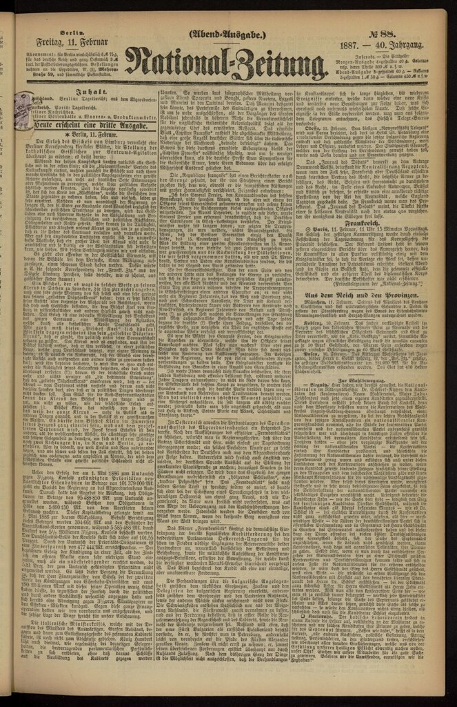 Miniatura de National Zeitung del 11 de febrero de 1887, nº 88