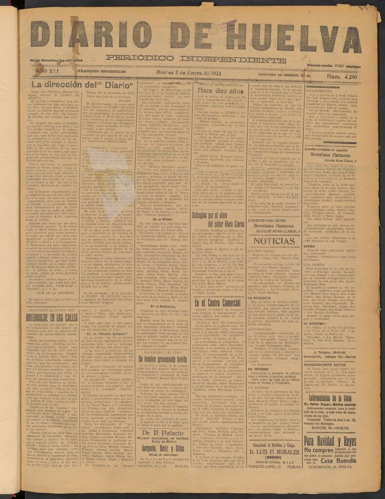 Miniatura de Diario de Huelva : periódico independiente del 2 de enero de 1923
