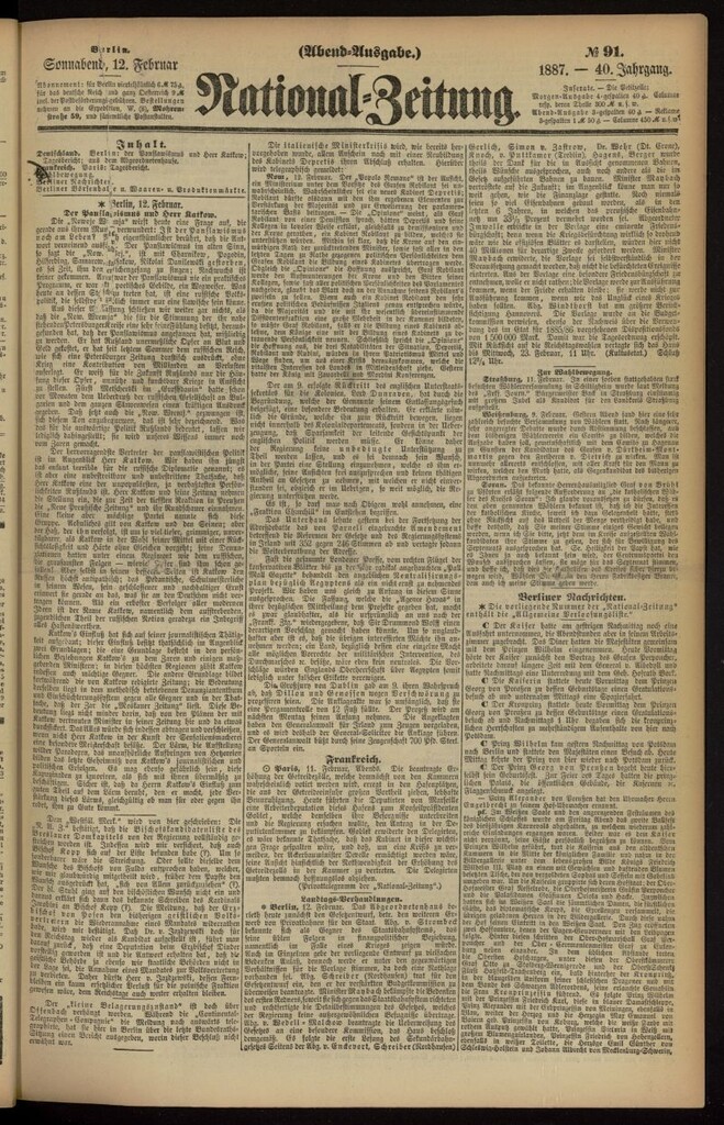 Miniatura de National Zeitung del 12 de febrero de 1887, nº 91
