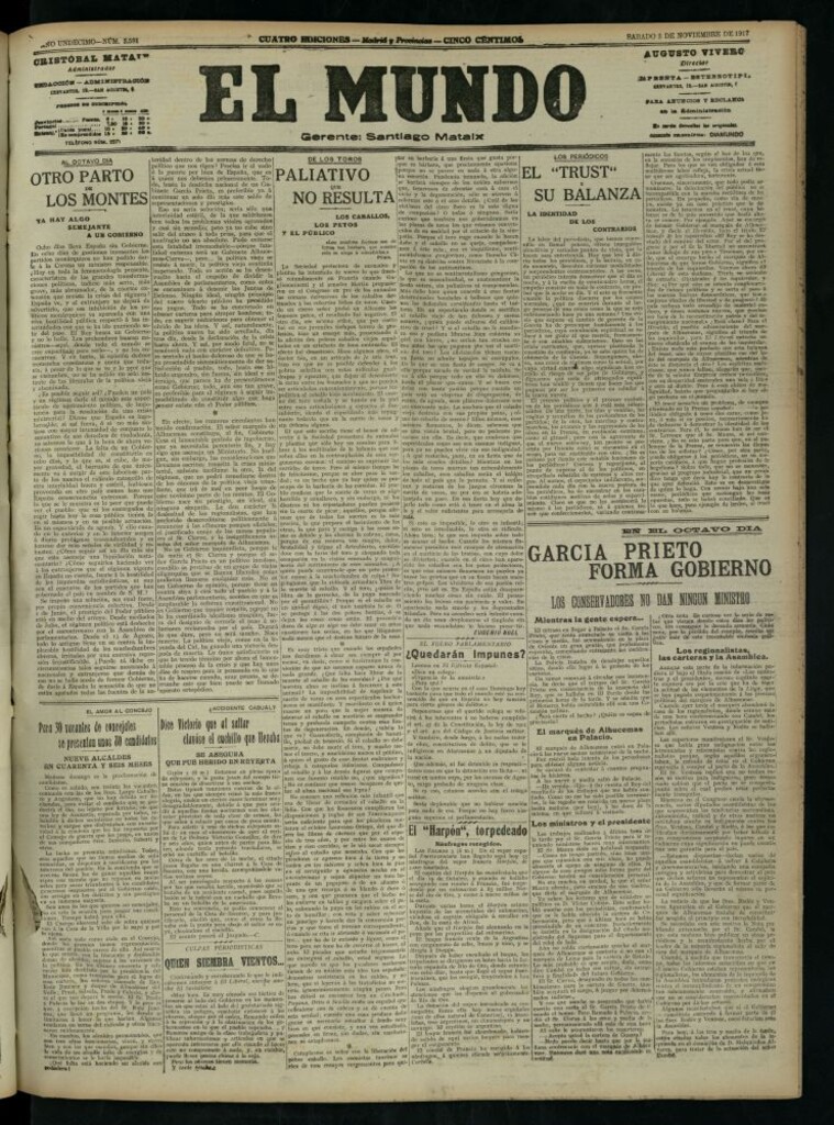 Miniatura de El Mundo del 3 de noviembre de 1917 (edición de provincias)