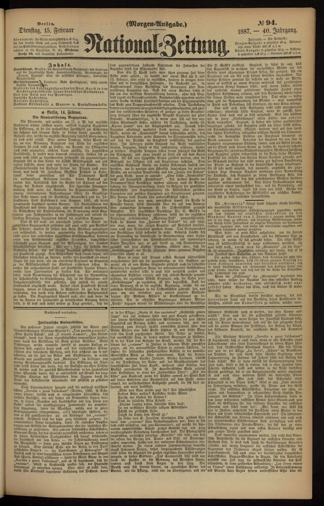 Miniatura de National Zeitung del 15 de febrero de 1887, nº 94