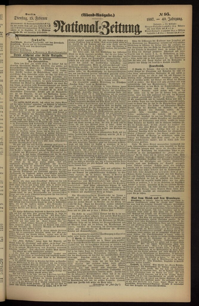 Miniatura de National Zeitung del 15 de febrero de 1887, nº 95