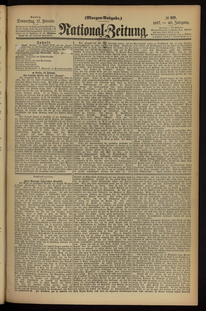 Miniatura de National Zeitung del 17 de febrero de 1887, nº 99