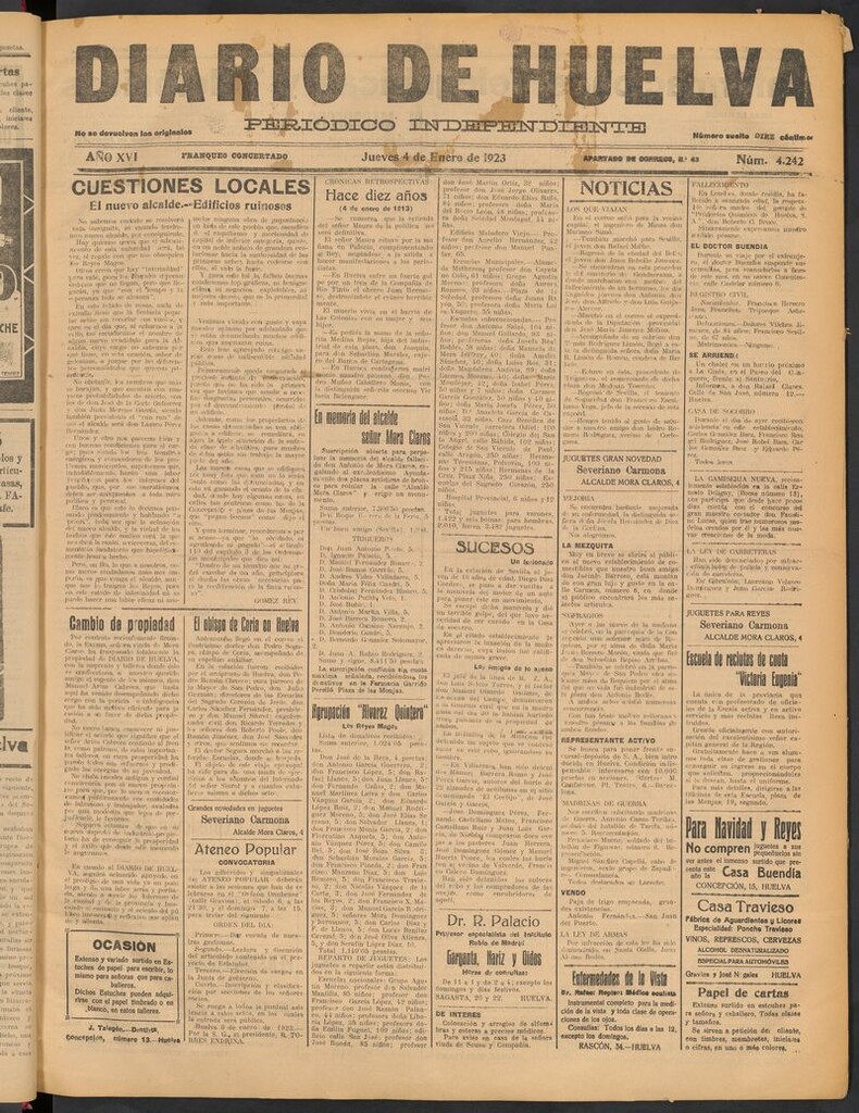 Miniatura de Diario de Huelva : periódico independiente del 4 de enero de 1923
