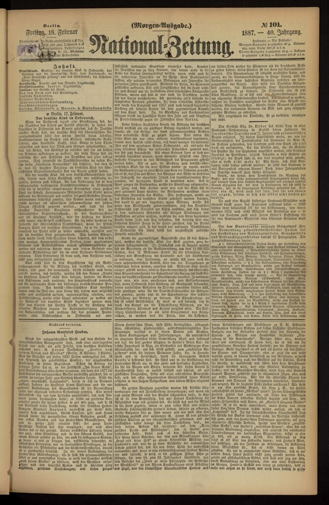 Miniatura de National Zeitung del 18 de febrero de 1887, nº 101