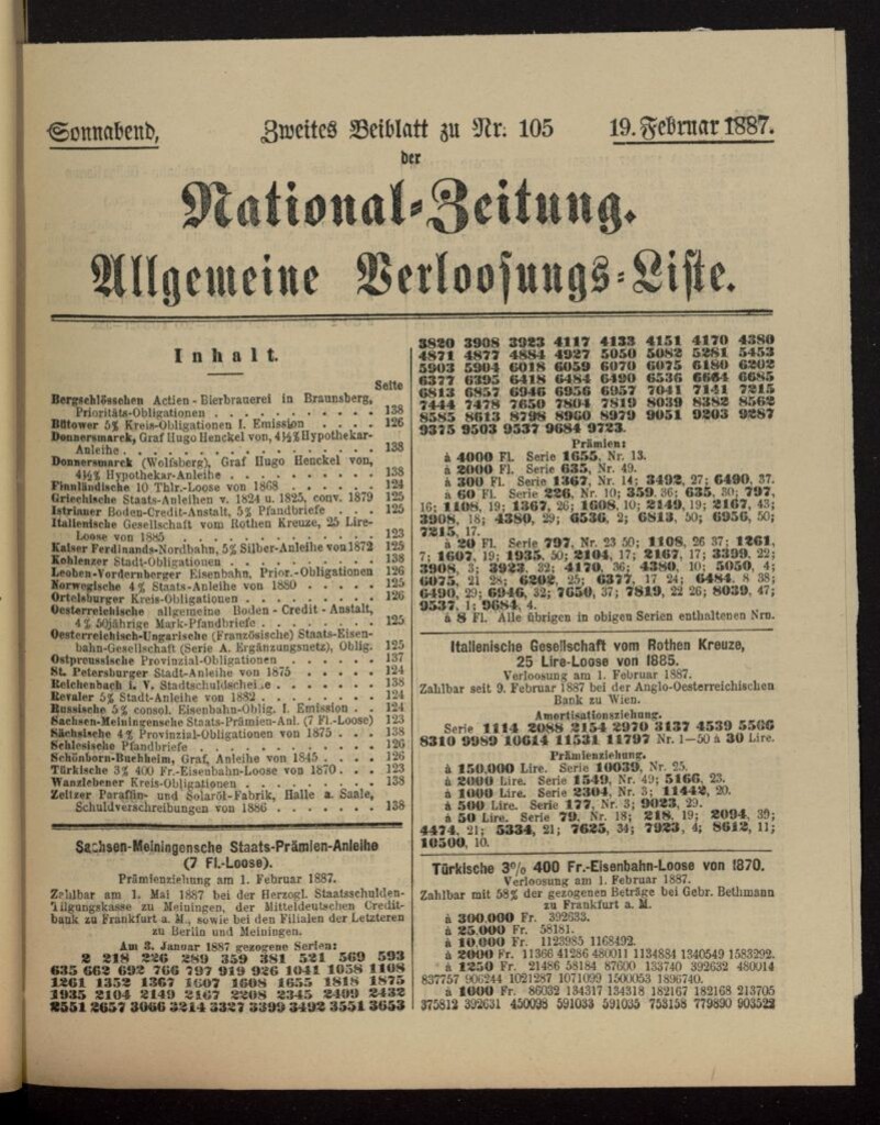 Miniatura de National Zeitung del 19 [sic] de febrero de 1887, suplemento al nº 105