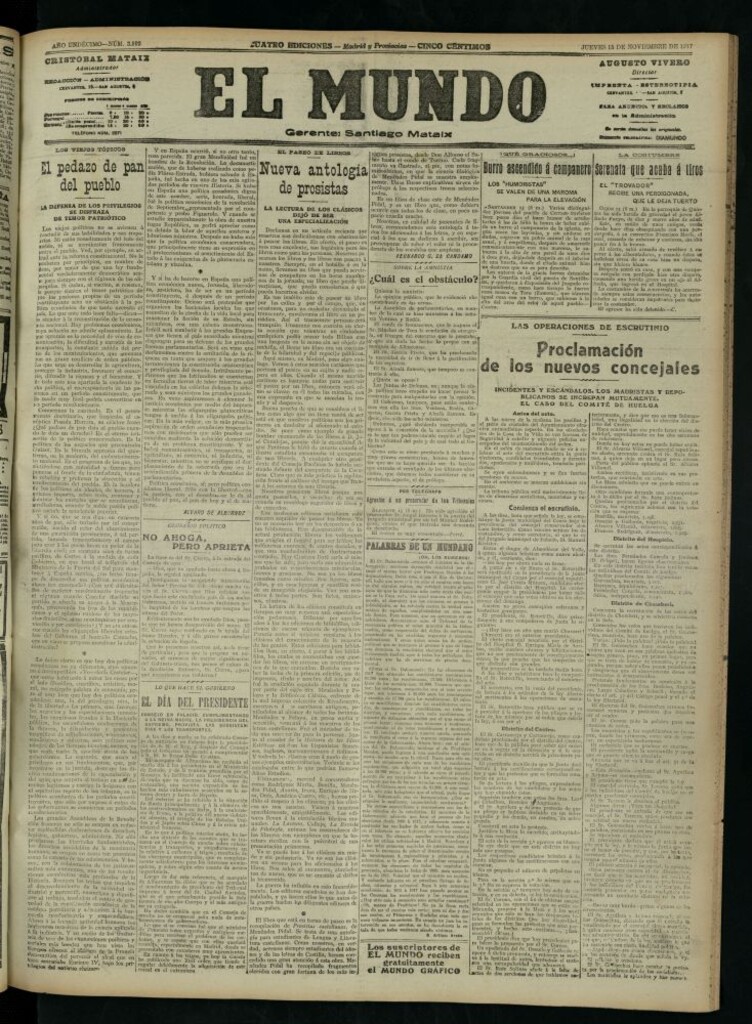 Miniatura de El Mundo del 15 de noviembre de 1917 (edición de provincias)