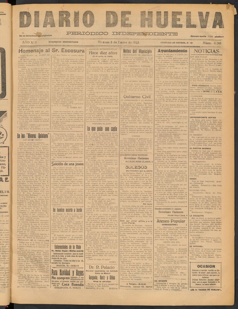 Miniatura de Diario de Huelva : periódico independiente del 5 de enero de 1923