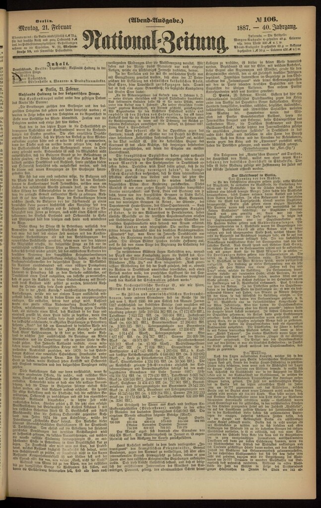 Miniatura de National Zeitung del 21 de febrero de 1887, nº 106