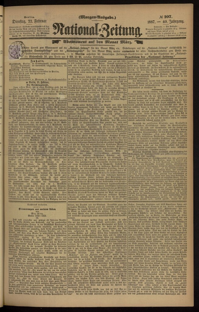 Miniatura de National Zeitung del 22 de febrero de 1887, nº 107