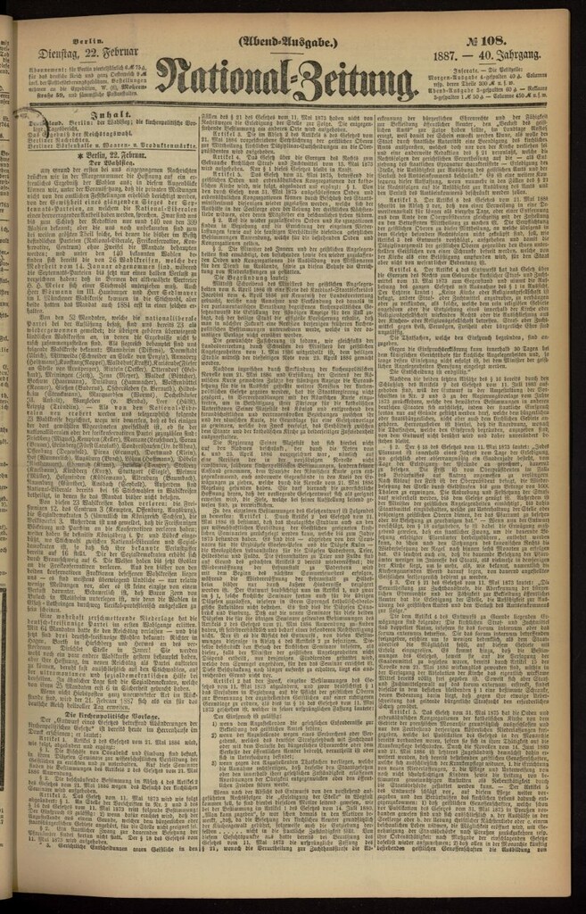 Miniatura de National Zeitung del 22 de febrero de 1887, nº 108