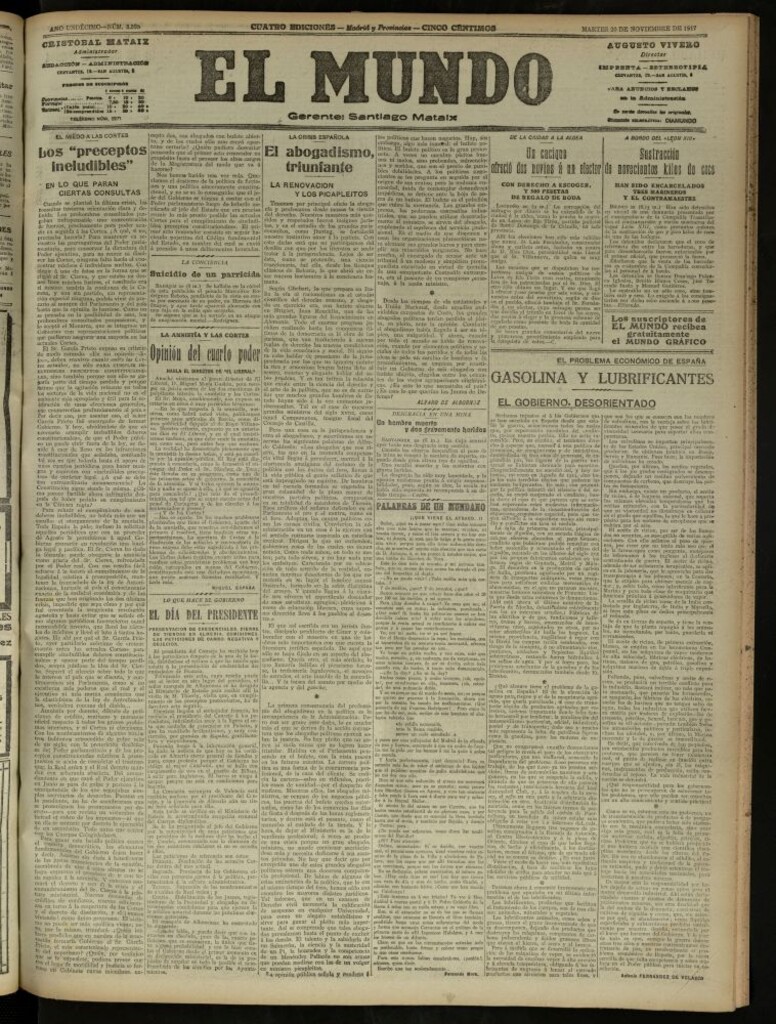 Miniatura de El Mundo del 20 de noviembre de 1917 (edición de provincias)