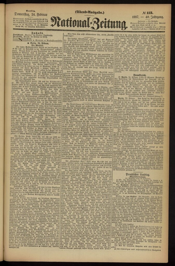 Miniatura de National Zeitung del 24 de febrero de 1887, nº 113