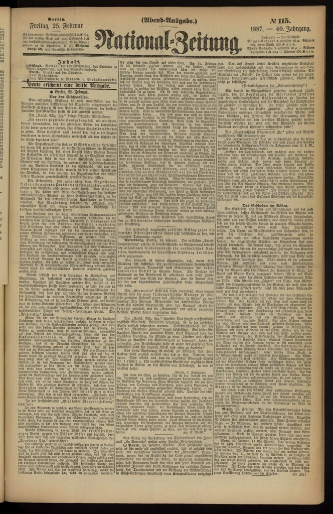 Miniatura de National Zeitung del 25 de febrero de 1887, nº 115