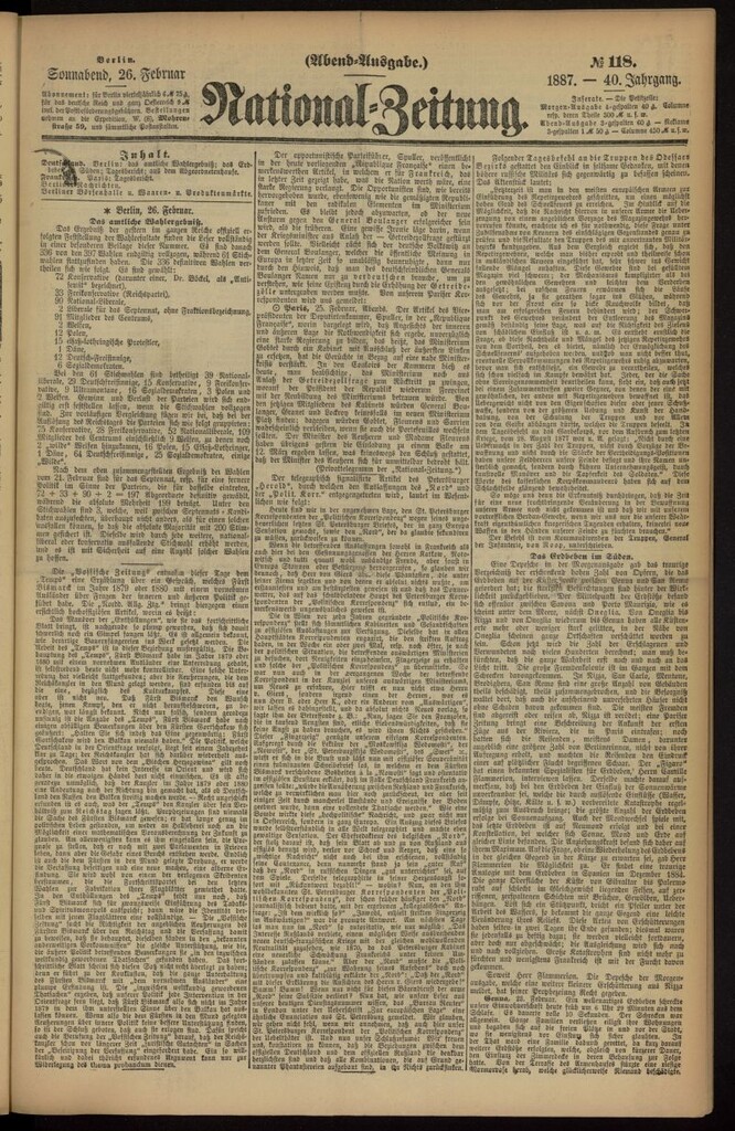 Miniatura de National Zeitung del 26 de febrero de 1887, nº 118