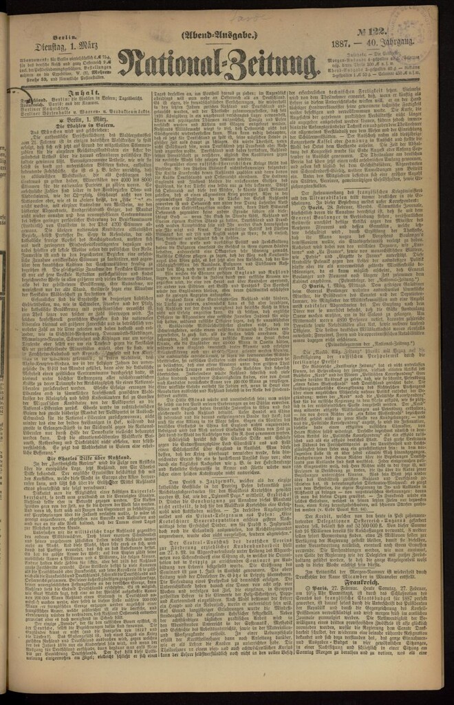 Miniatura de National Zeitung del 1 de marzo de 1887, nº 122