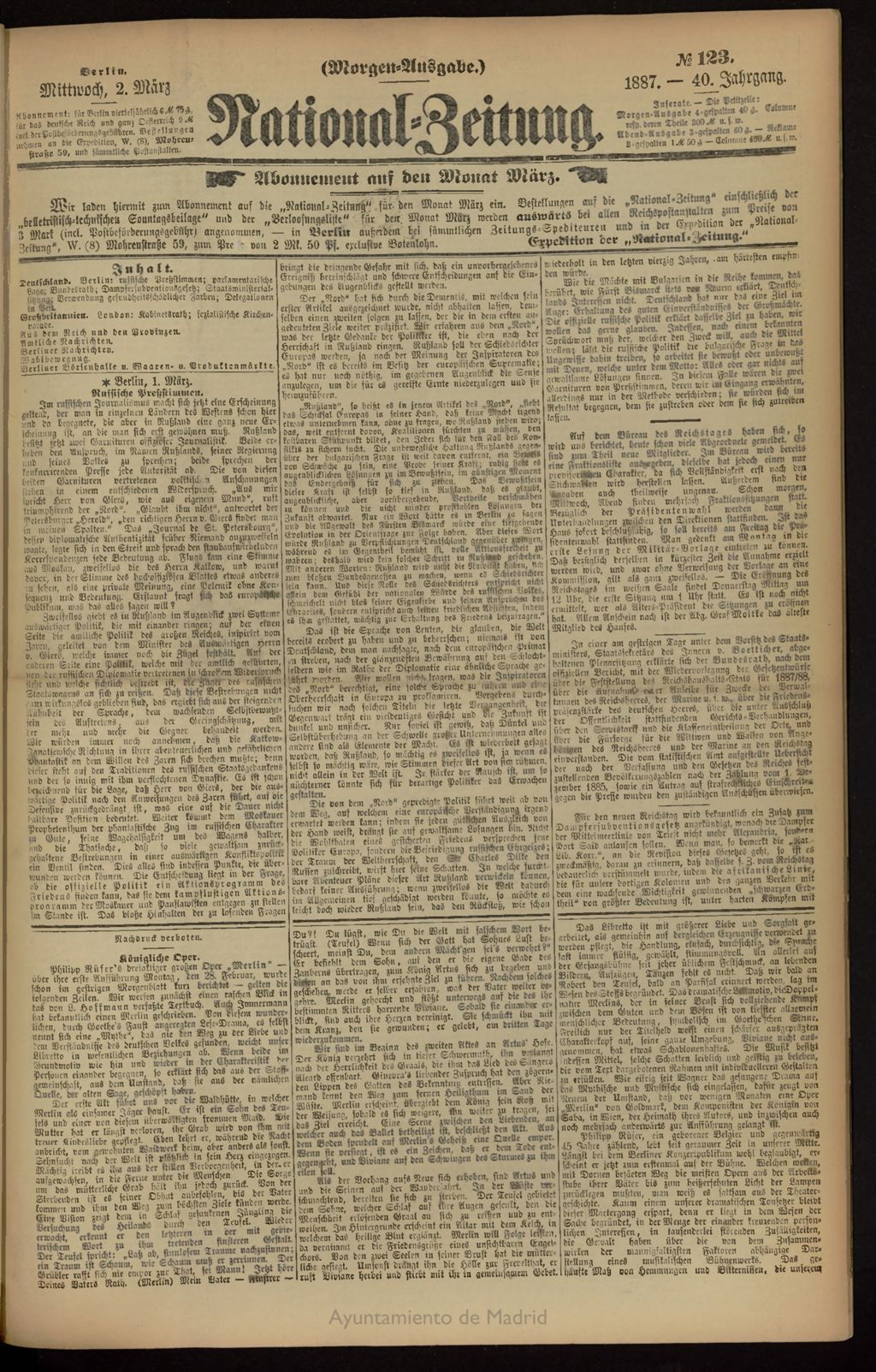 Miniatura de National Zeitung del 2 de marzo de 1887, nº 123