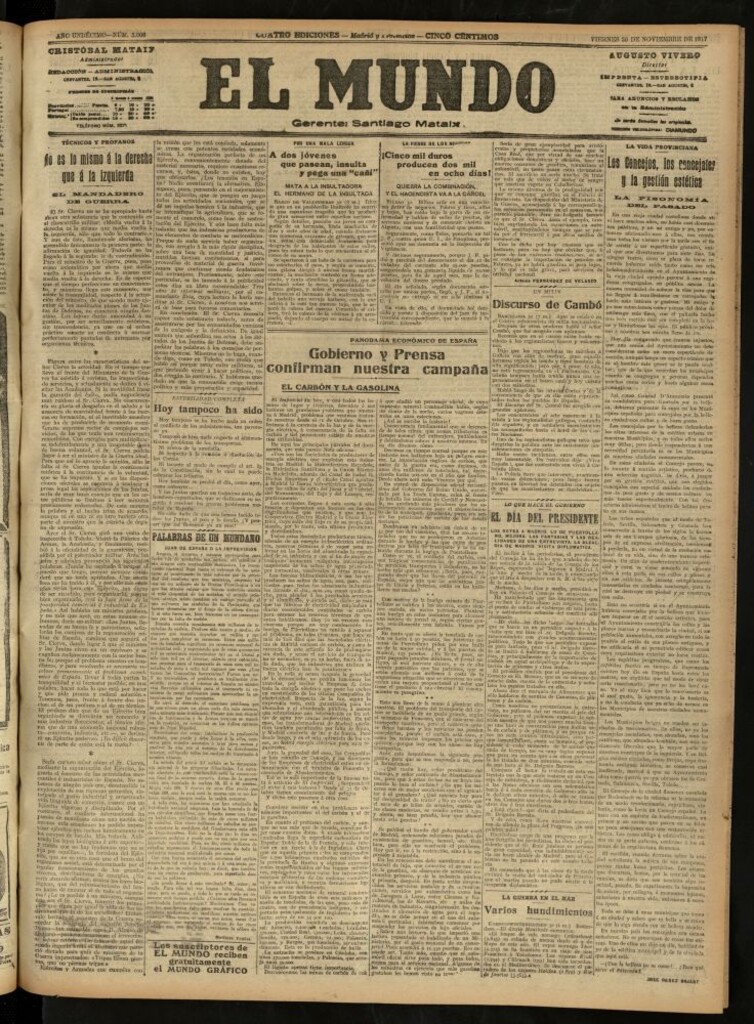 Miniatura de El Mundo del 30 de noviembre de 1917 (edición de provincias)