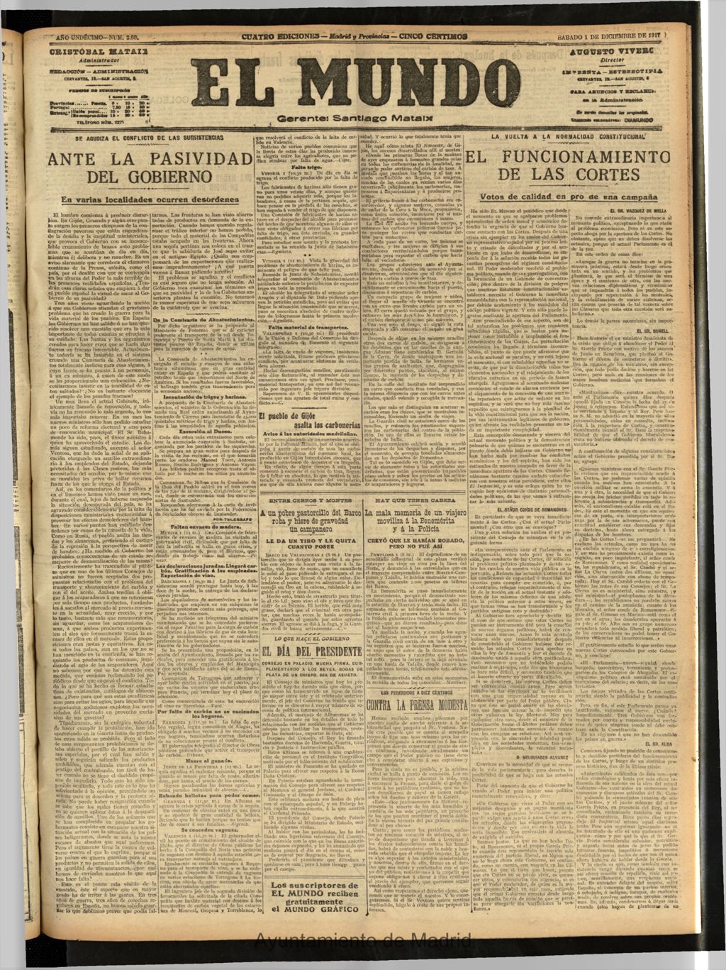 Miniatura de El Mundo del 1 de diciembre de 1917 (edición de provincias)