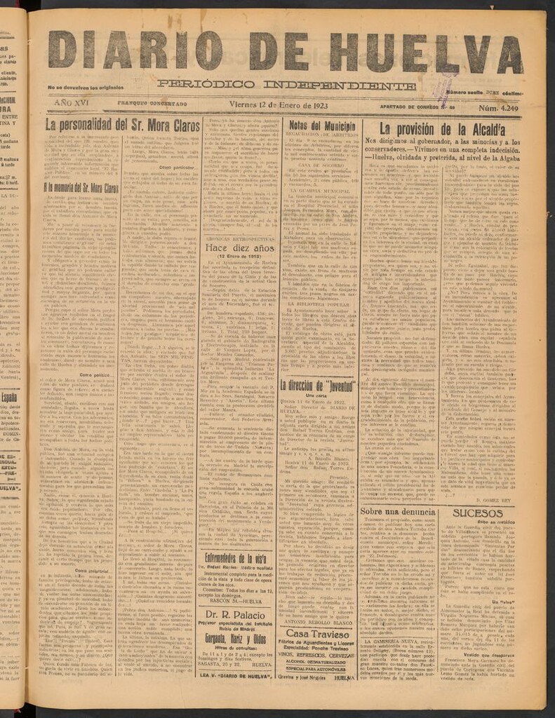 Miniatura de Diario de Huelva : periódico independiente del 12 de enero de 1923