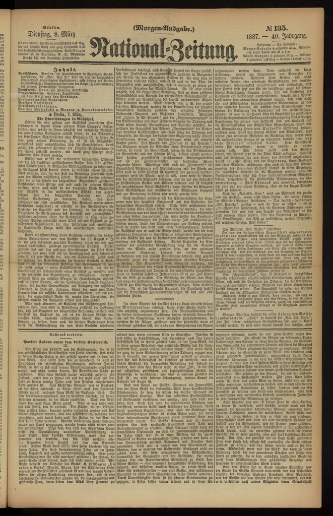 Miniatura de National Zeitung del 8 de marzo de 1887, nº 135