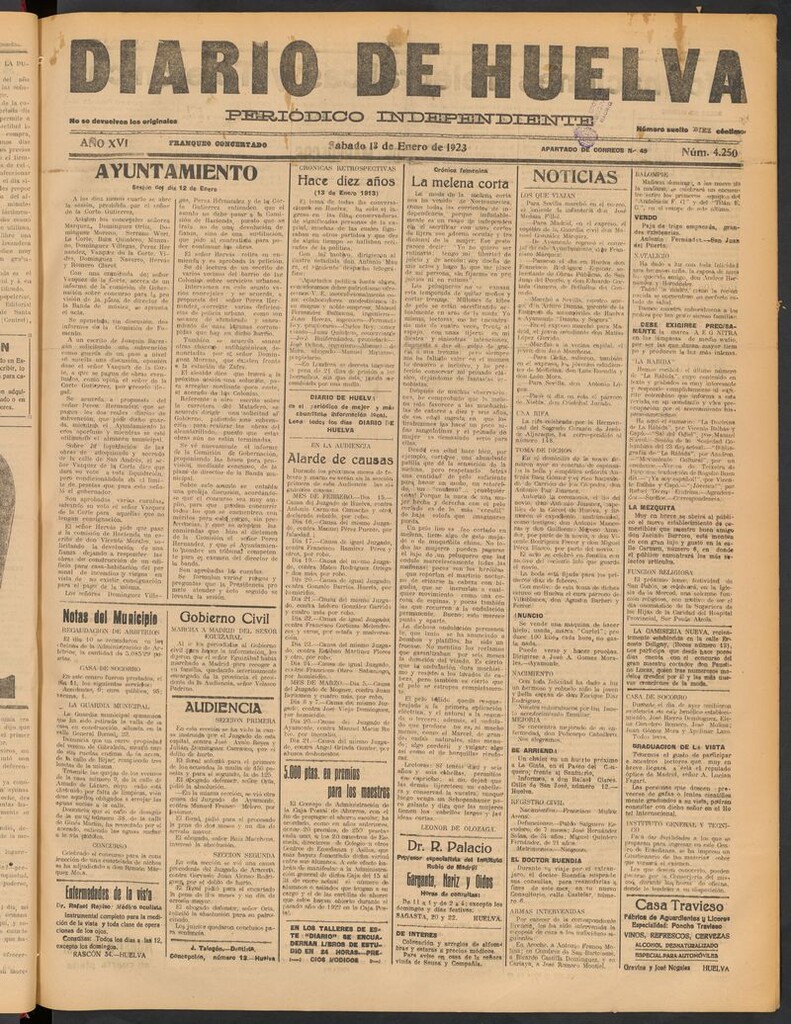 Miniatura de Diario de Huelva : periódico independiente del 13 de enero de 1923