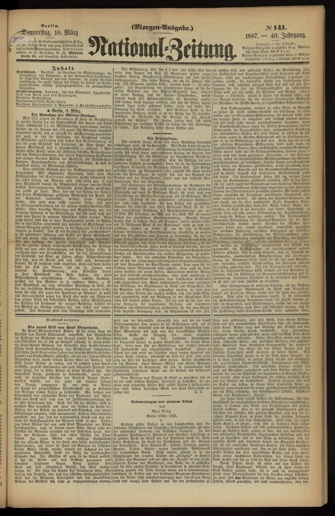 Miniatura de National Zeitung del 10 de marzo de 1887, nº 141