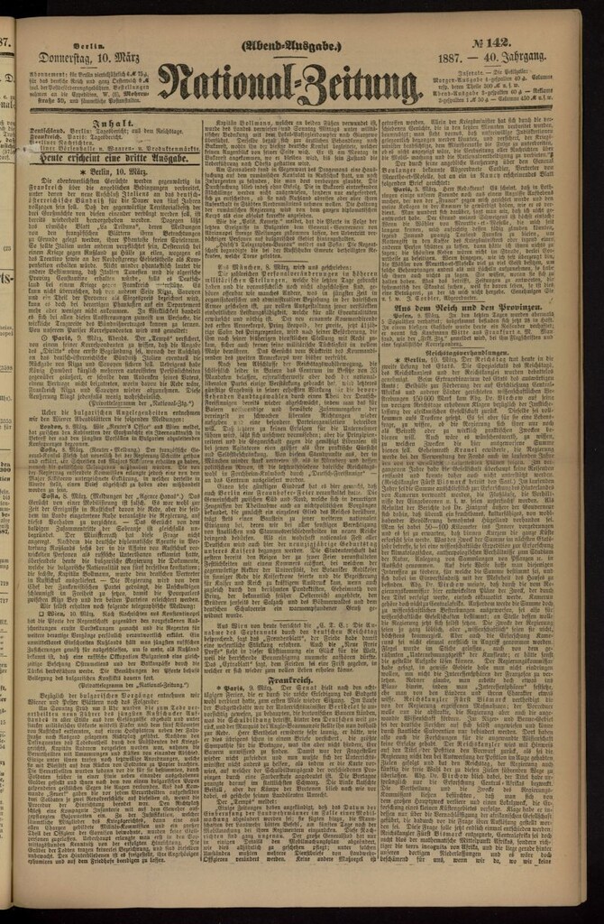 Miniatura de National Zeitung del 10 de marzo 1887, nº 142