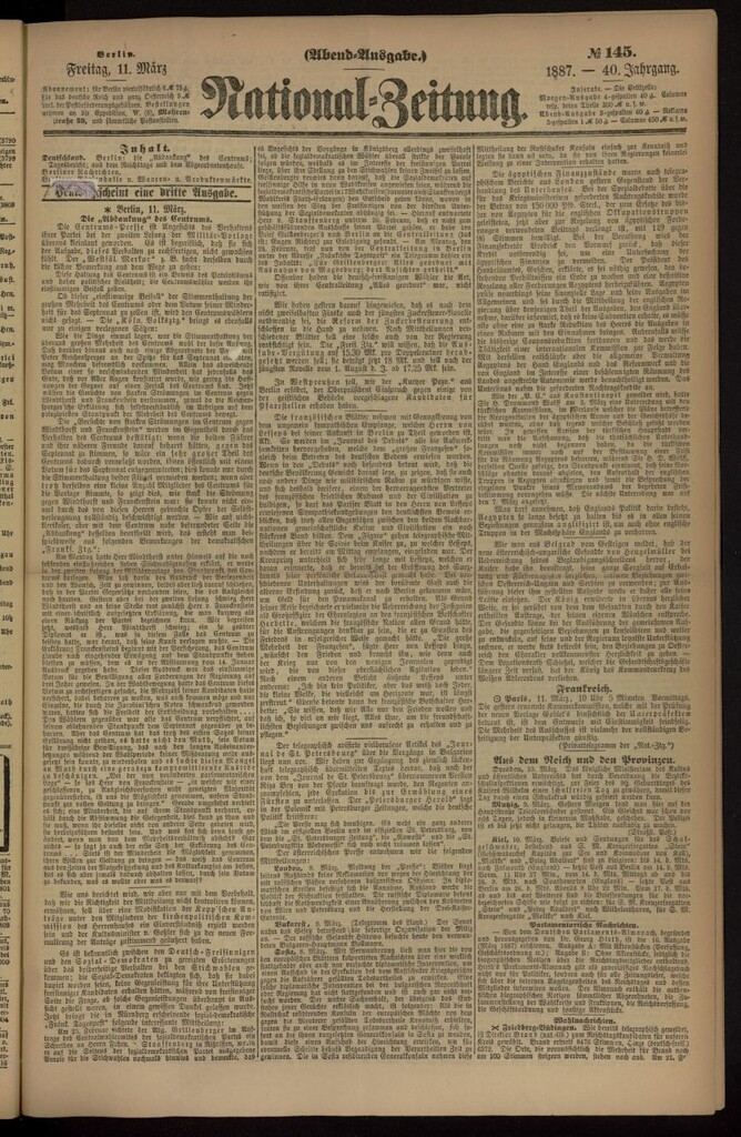 Miniatura de National Zeitung del 11 de marzo de 1887, nº 145