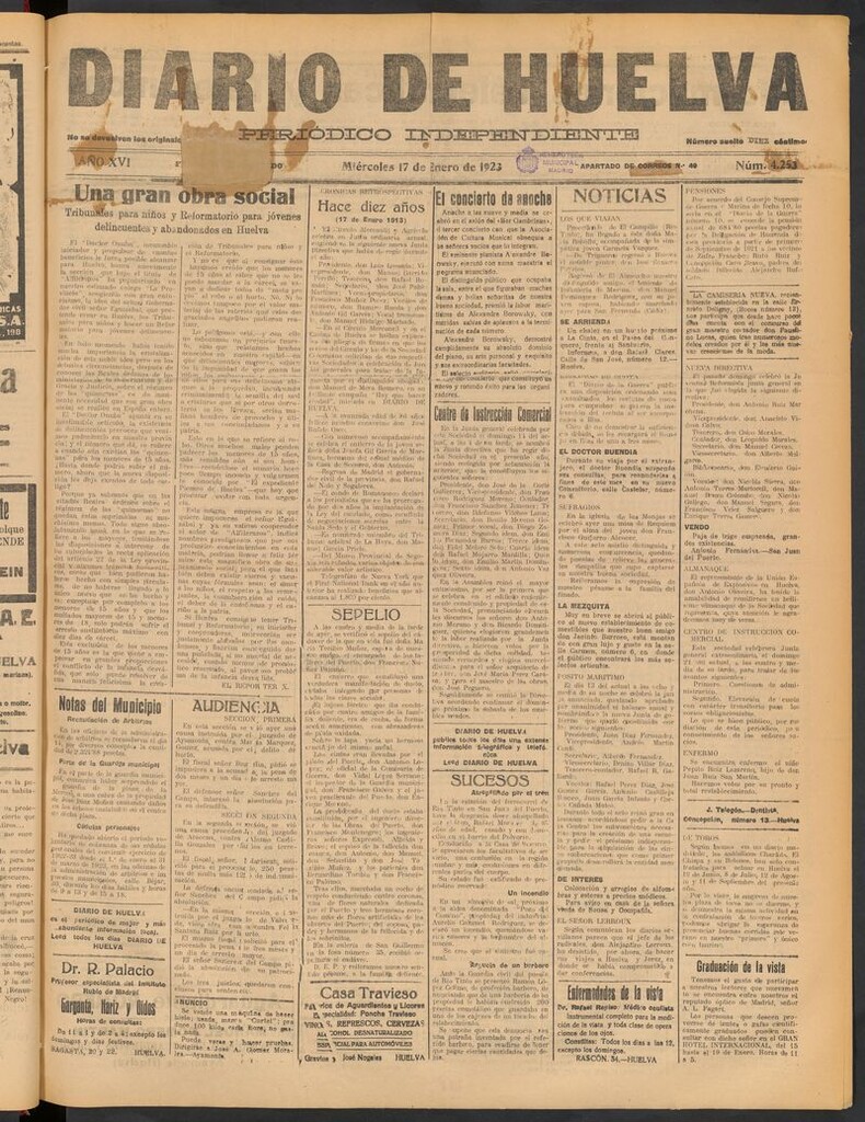 Miniatura de Diario de Huelva : periódico independiente del 17 de enero de 1923