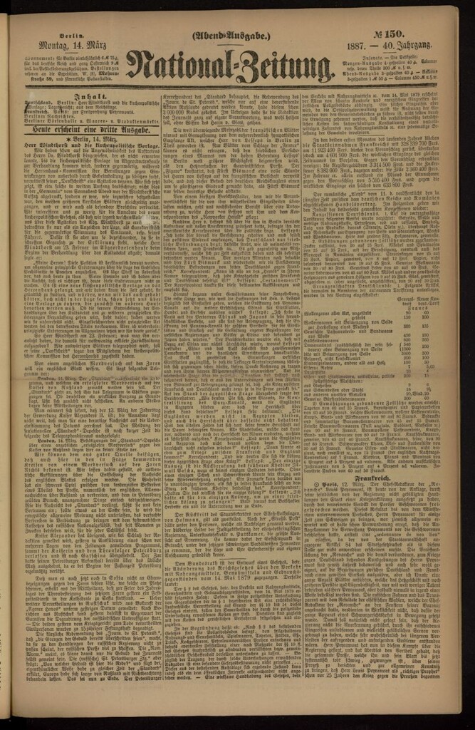 Miniatura de National Zeitung del 14 de marzo de 1887, nº 150
