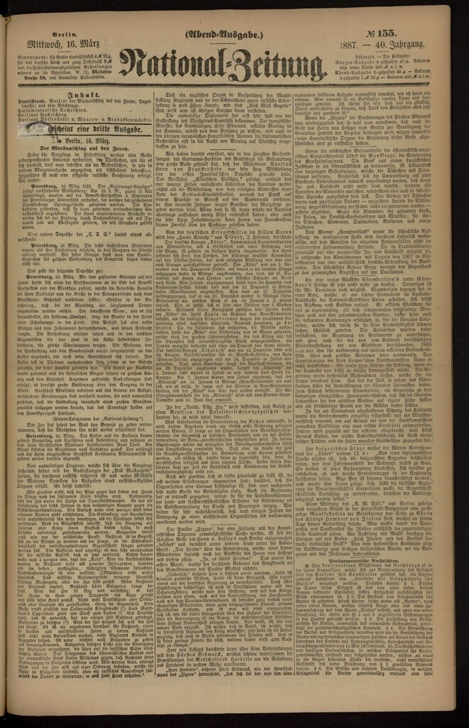 Miniatura de National Zeitung del 16 de marzo de 1887, nº 155