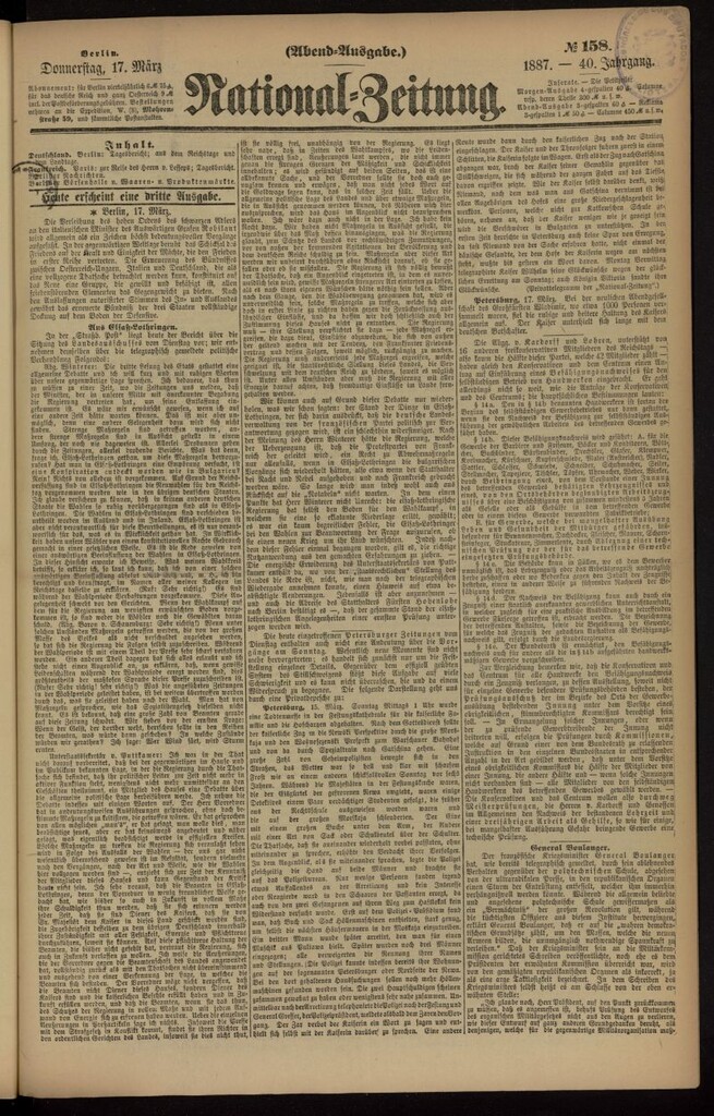 Miniatura de National Zeitung del 17 de marzo de 1887, nº 158