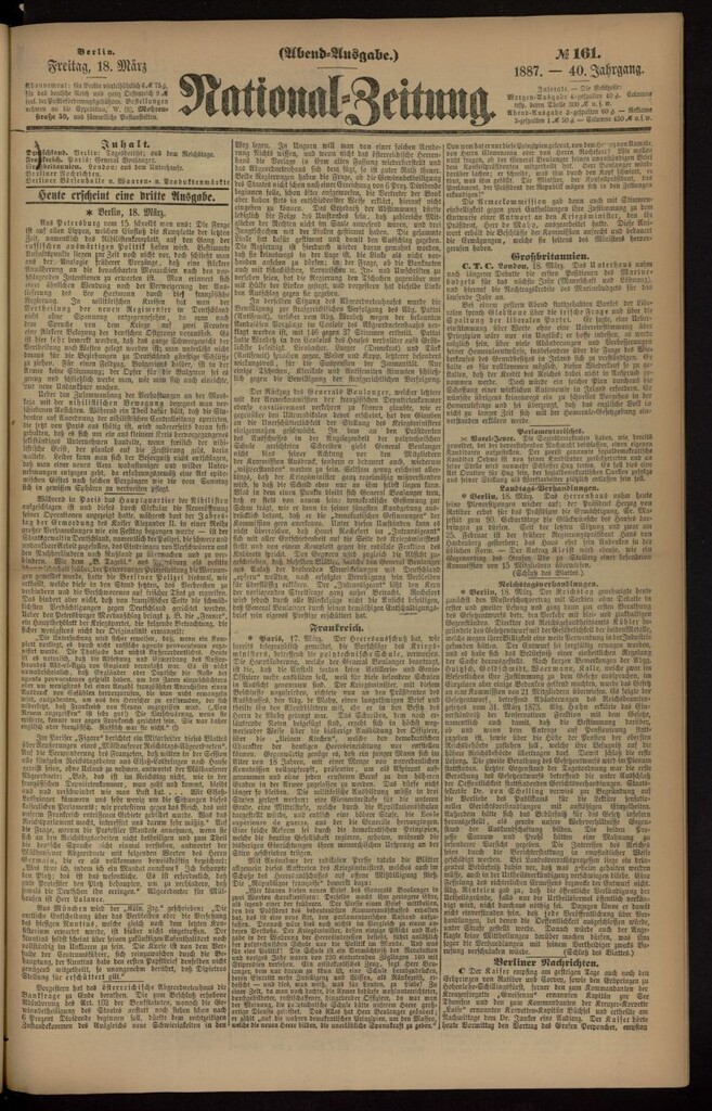 Miniatura de National Zeitung del 18 de marzo de 1887, nº 161