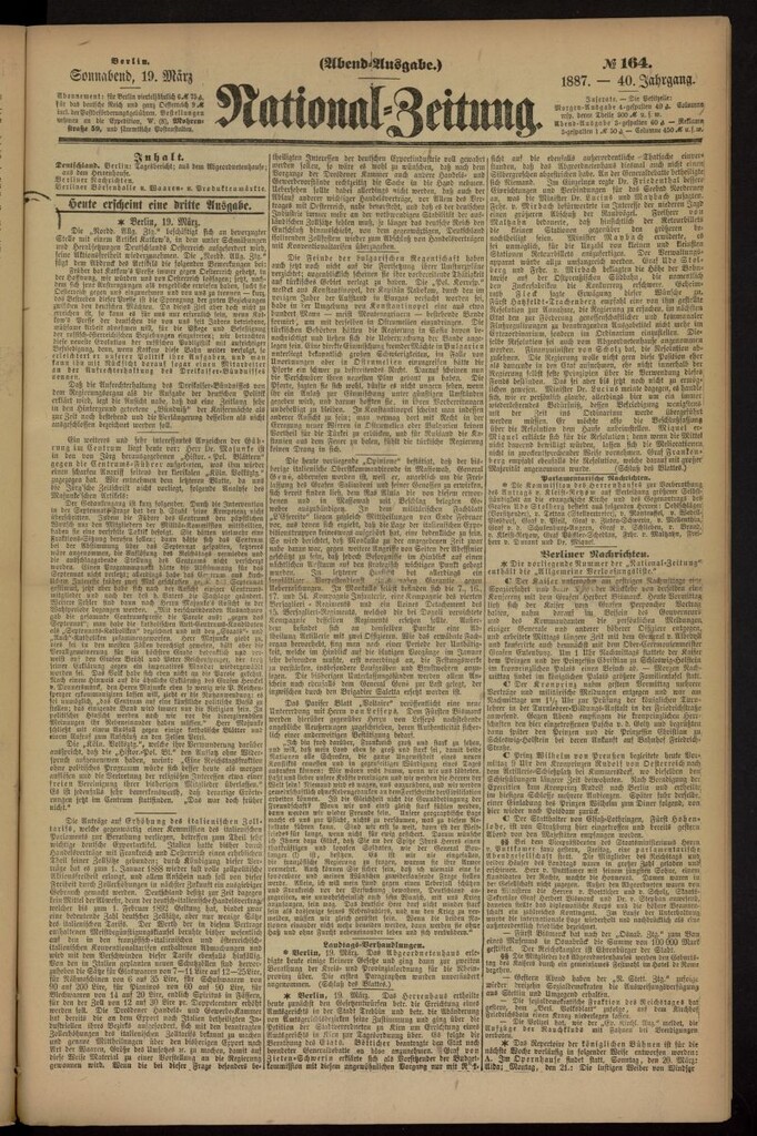 Miniatura de National Zeitung del 19 de marzo de 1887, nº 164