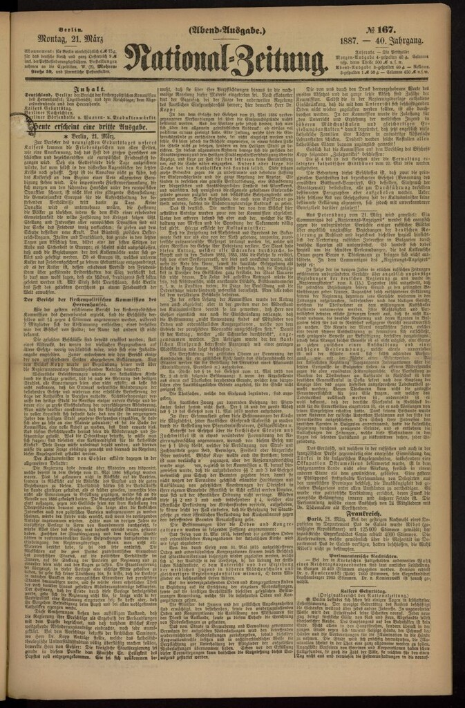 Miniatura de National Zeitung el 21 de marzo de 1887, nº 167