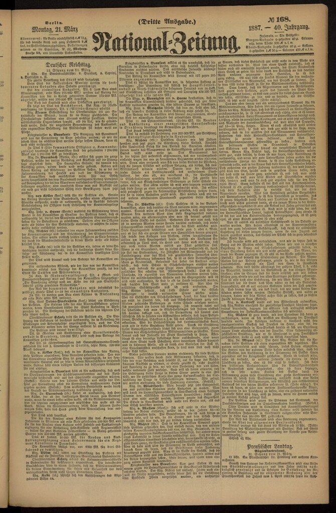 Miniatura de National Zeitung del 21 de marzo de 1887, nº 168