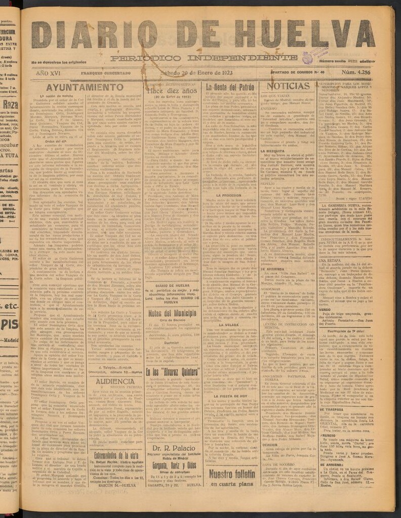 Miniatura de Diario de Huelva : periódico independiente del 20 de enero de 1923