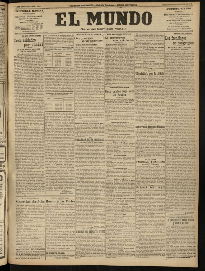 Miniatura de El Mundo del 21 de diciembre de 1917 (edición de provincias)