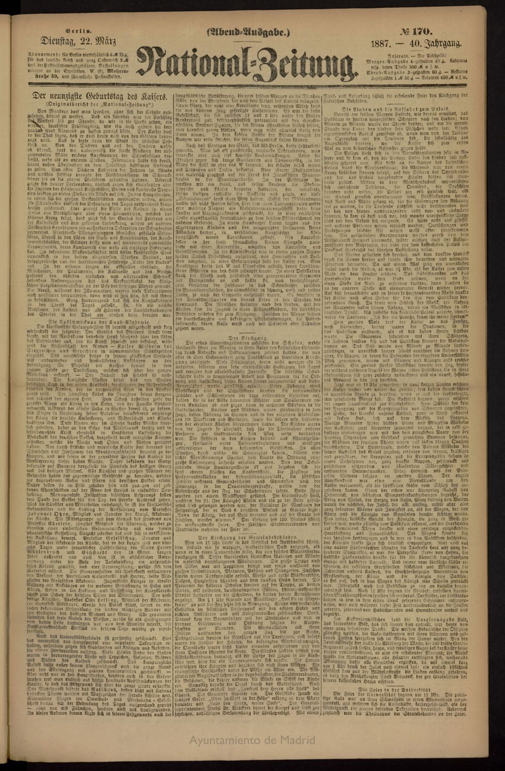 Miniatura de National Zeitung del 22 de marzo de 1887, nº 170