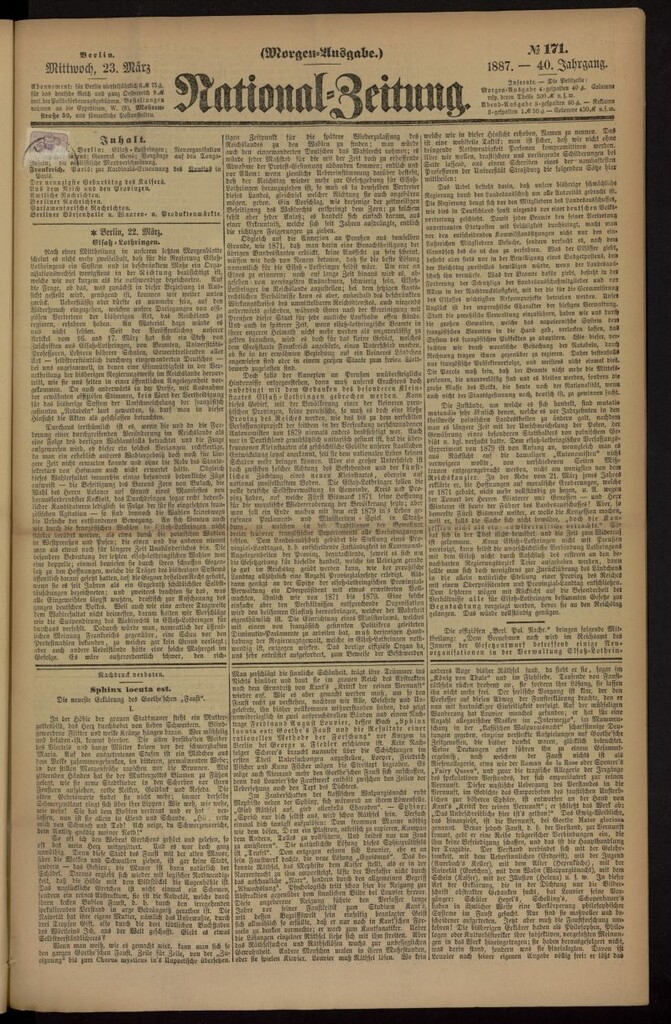 Miniatura de National Zeitung del 23 de marzo de 1887, nº 171